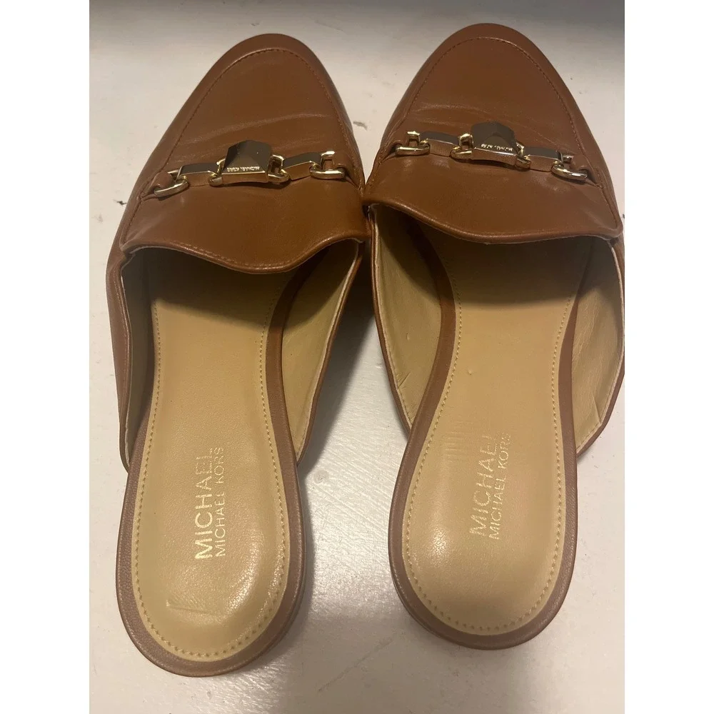Michael Kors Women‎ Brown Leather Logo Hardware Mule Loafer Flats Size 7M